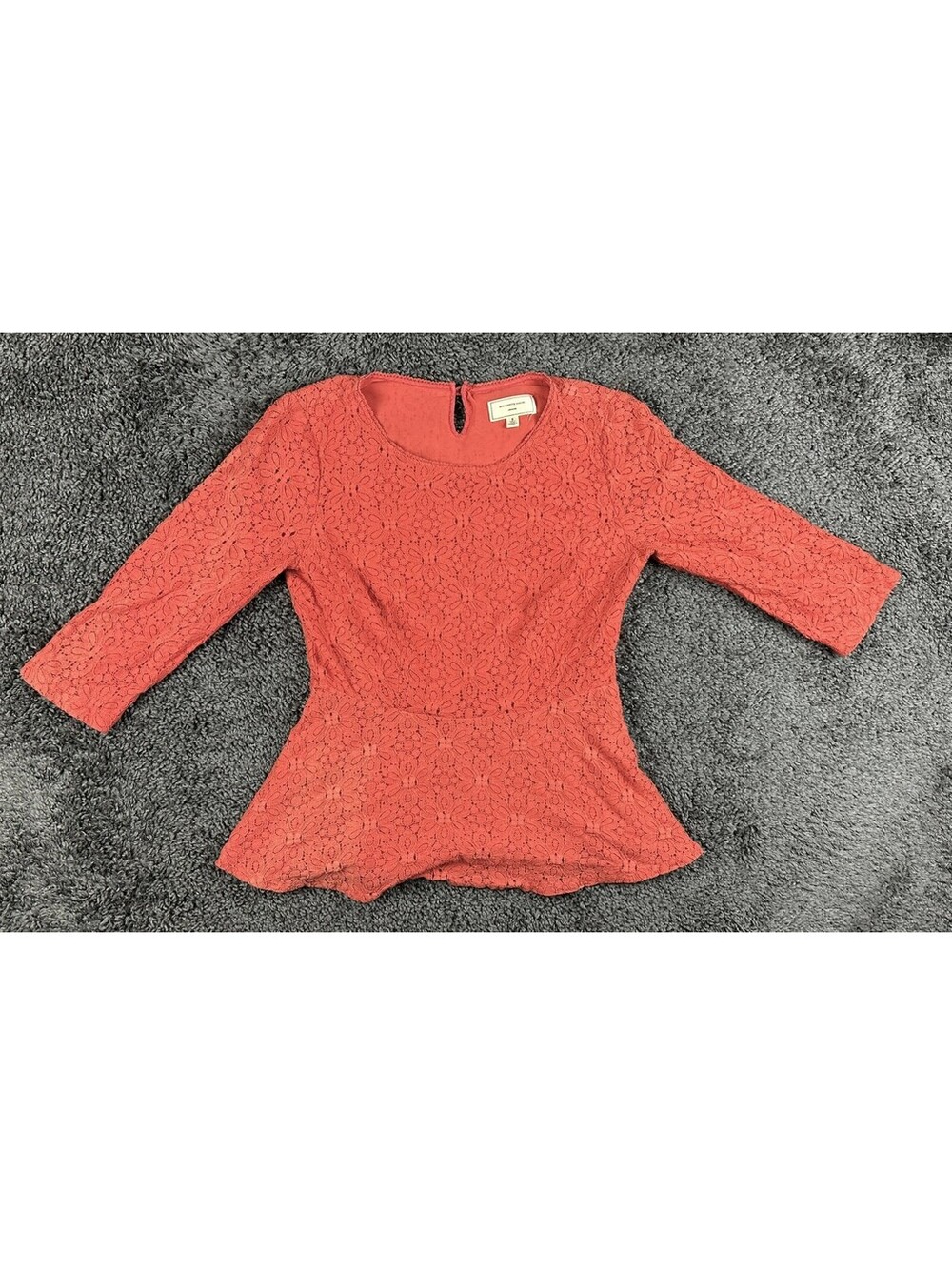 Anthropologie Moulinette Soeurs Lace Peplum Top Blouse Womens 8 Coral Red 3/4